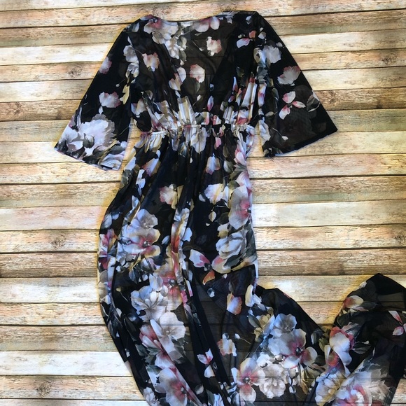 🔵 1 LEFT!! 🔵 Black long floral kimono - Picture 5 of 5